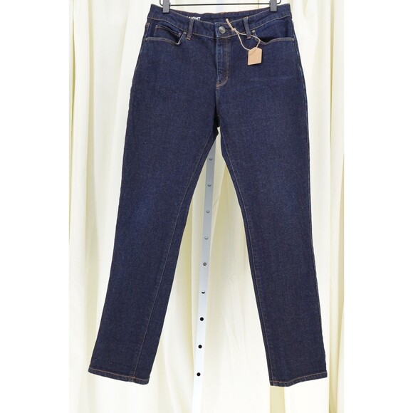 MUJI Women's Slim Straight 6-Pocket Stretch Cotton Blend Denim Blue Jeans SZ 27 - Picture 1 of 16
